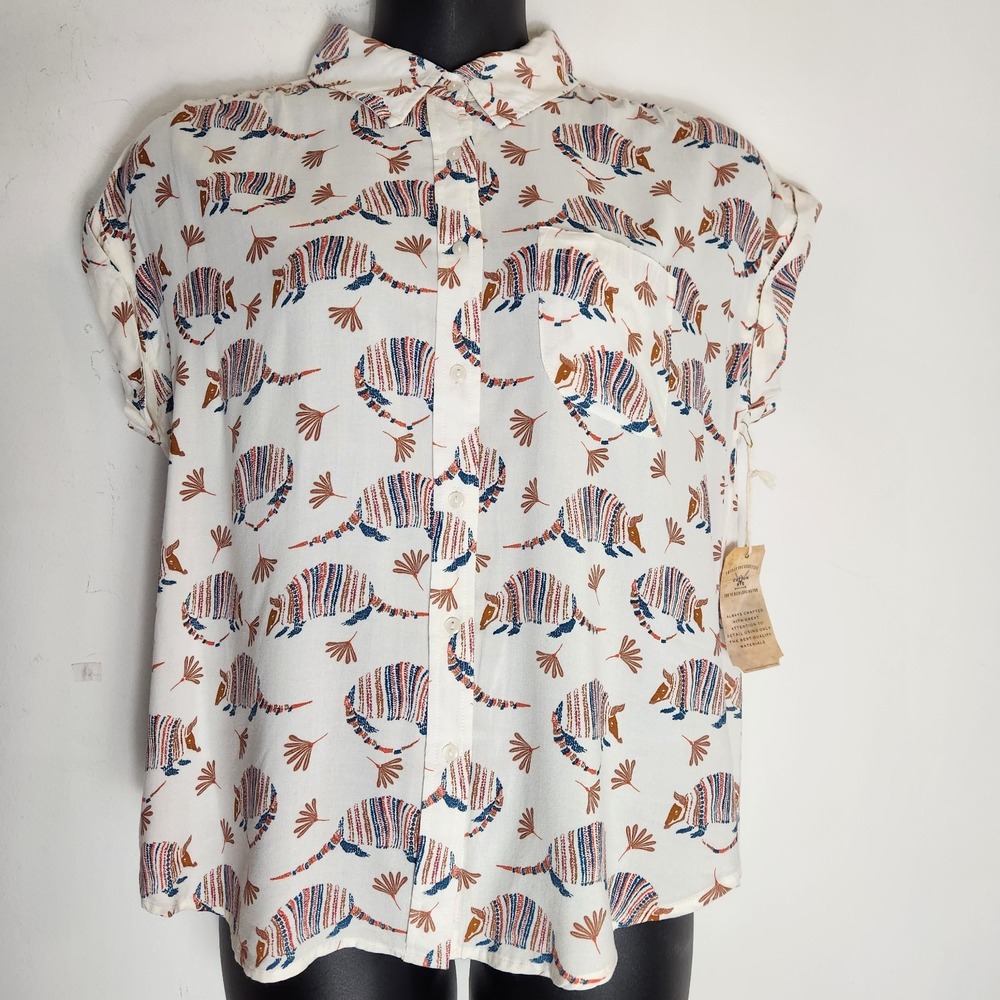 New Cotton & Rye Armadillo Shirt Sz L Western Desert Novelty Cowgirl Rodeo Ranch